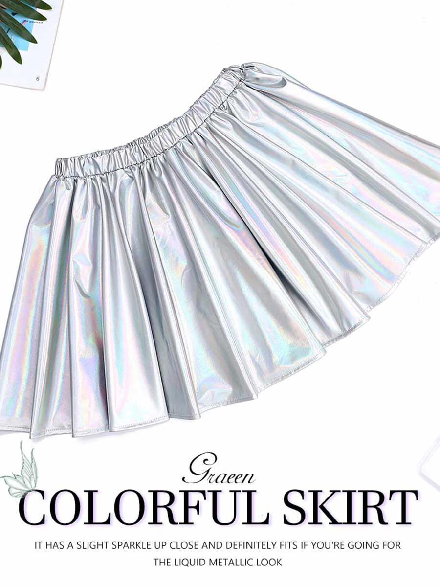 Holographic Silver Reflective A-Line Skirt