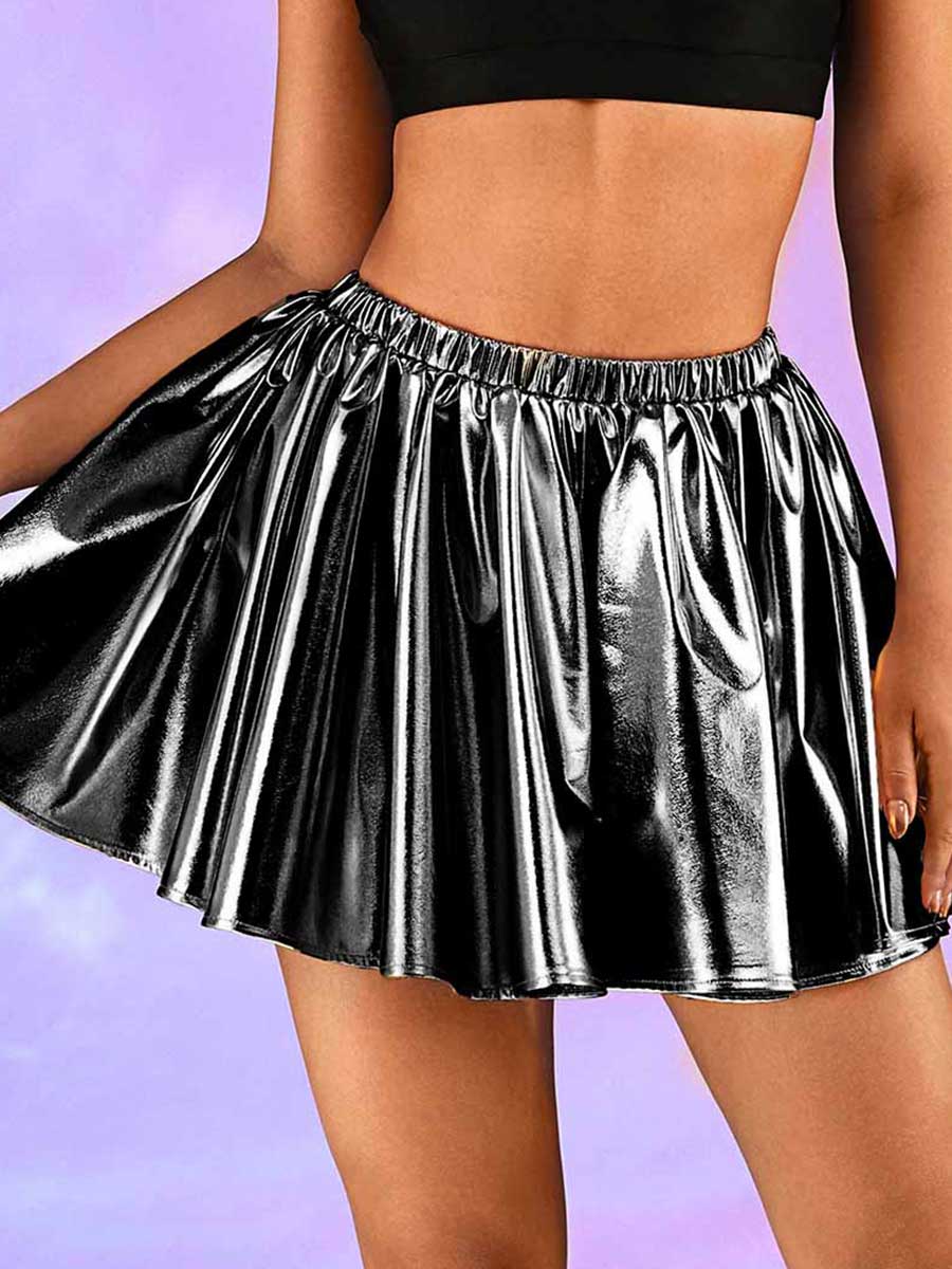 Black Reflective A-Line Skirt