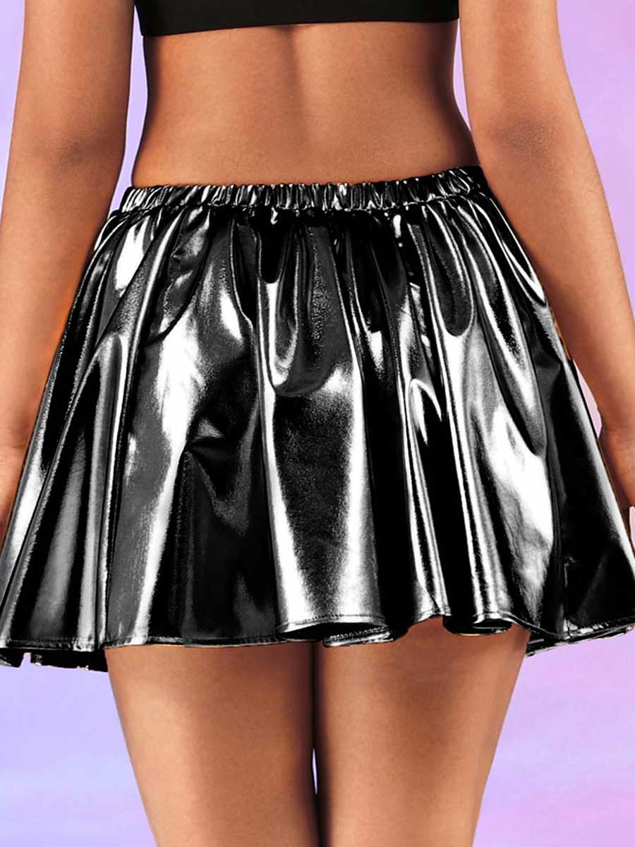 Black Reflective A-Line Skirt