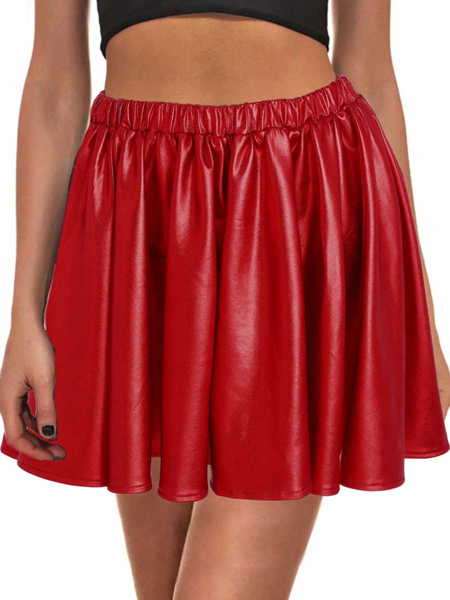 Red Reflective Pleated Skirt