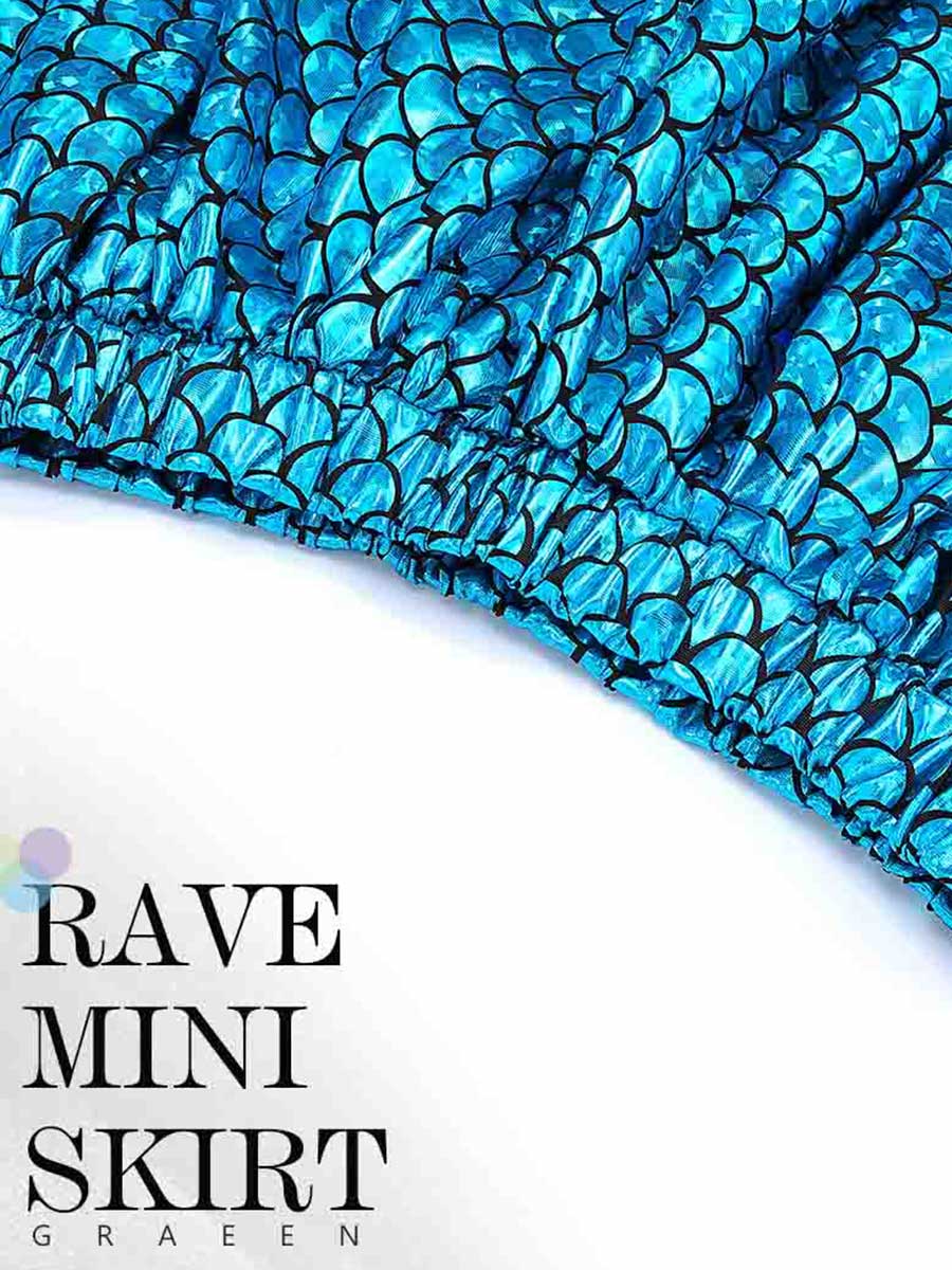 Blue Metallic Fish Scale Mini Skirt