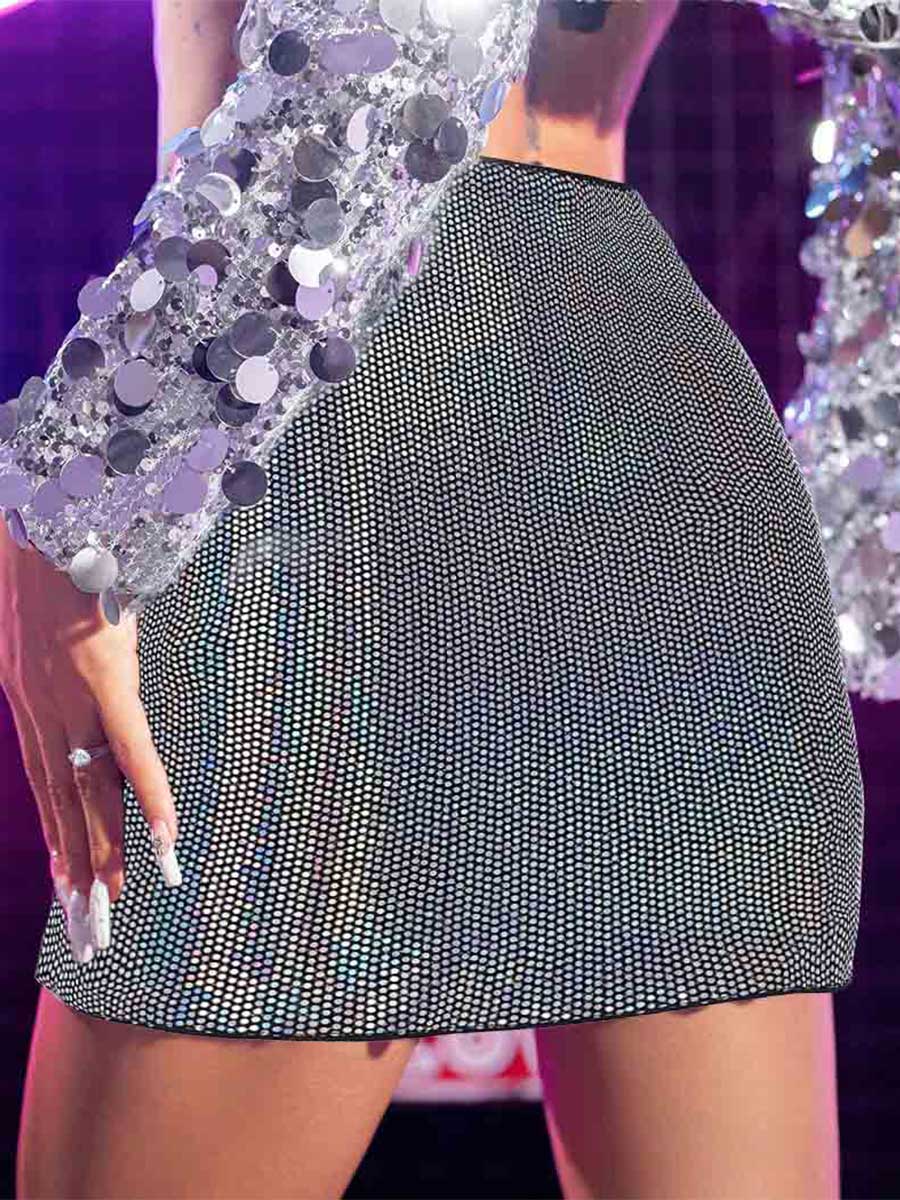 Silver-Gray Glitter Mini Skirt