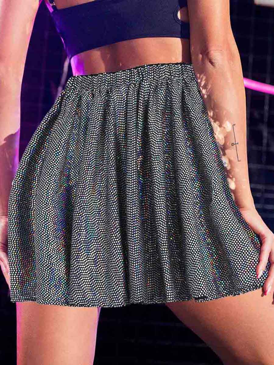 Shiny High-Waist Nightclub Style Dance Skirt