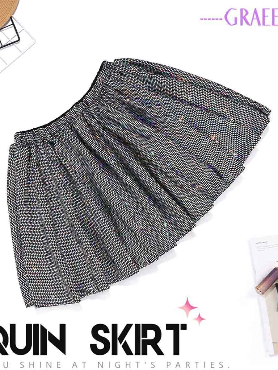 Shiny High-Waist Nightclub Style Dance Skirt