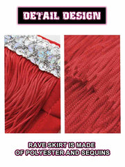 Silver Sequin Red Tassel Skirt