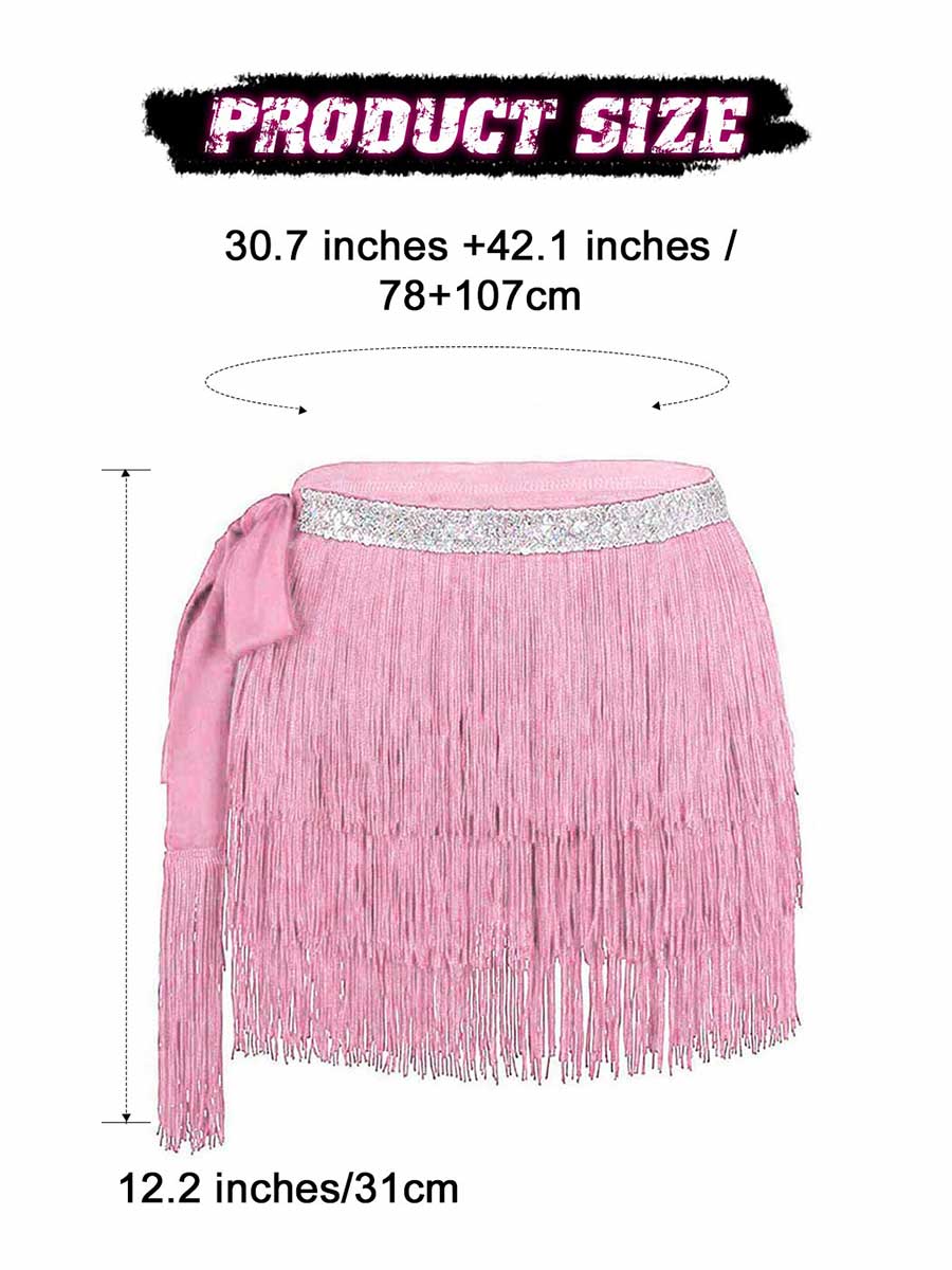 Silver Sequin Pink Tassel Skirt