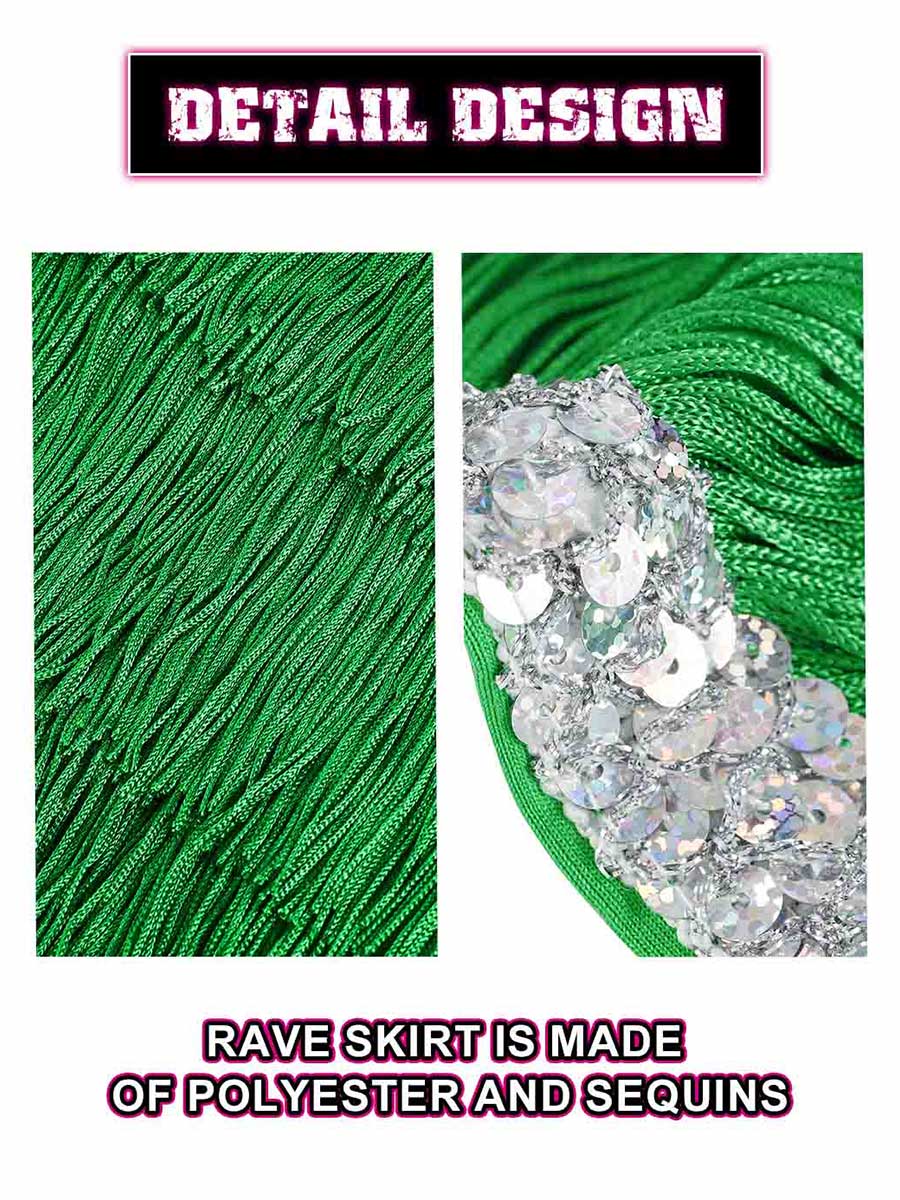 Silver Sequin Green Tassel Skirt