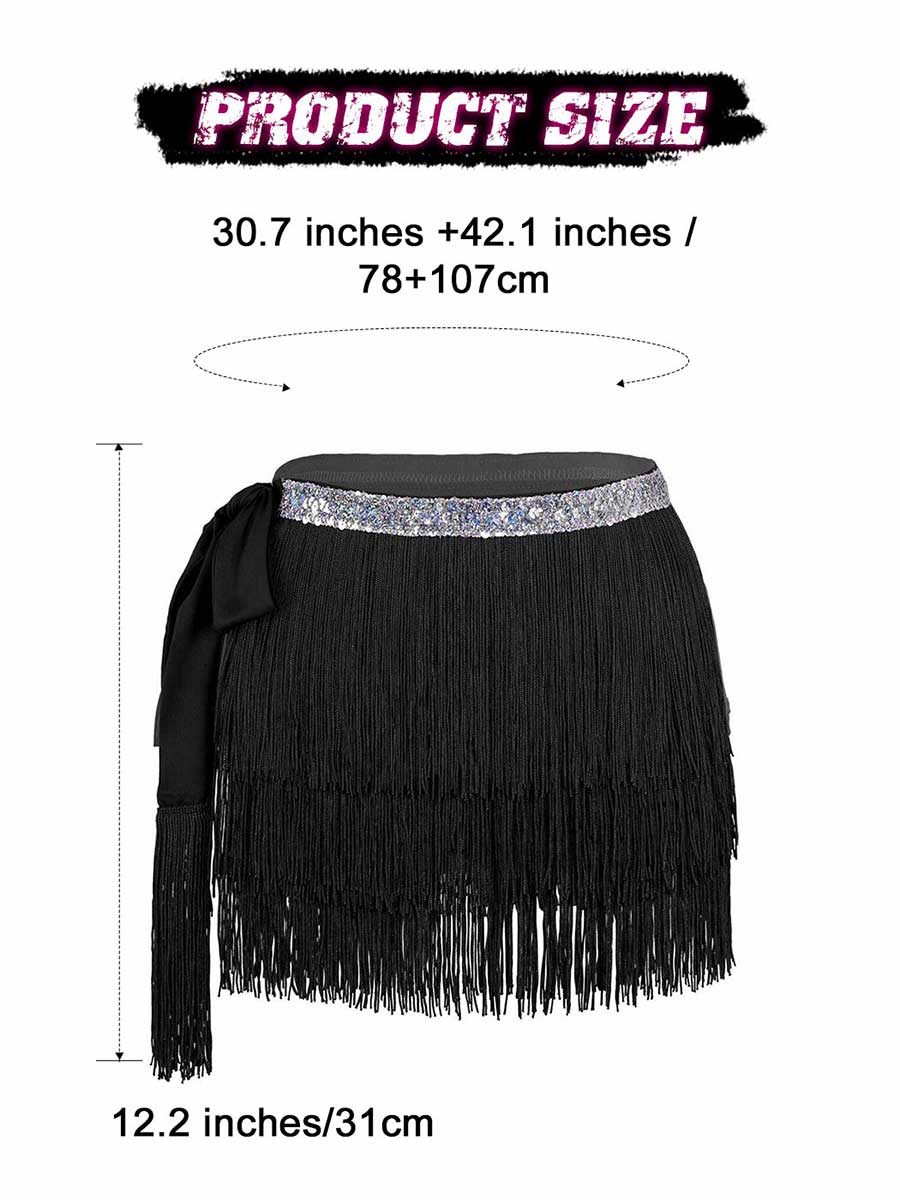 Silver Sequin Black Tassel Skirt