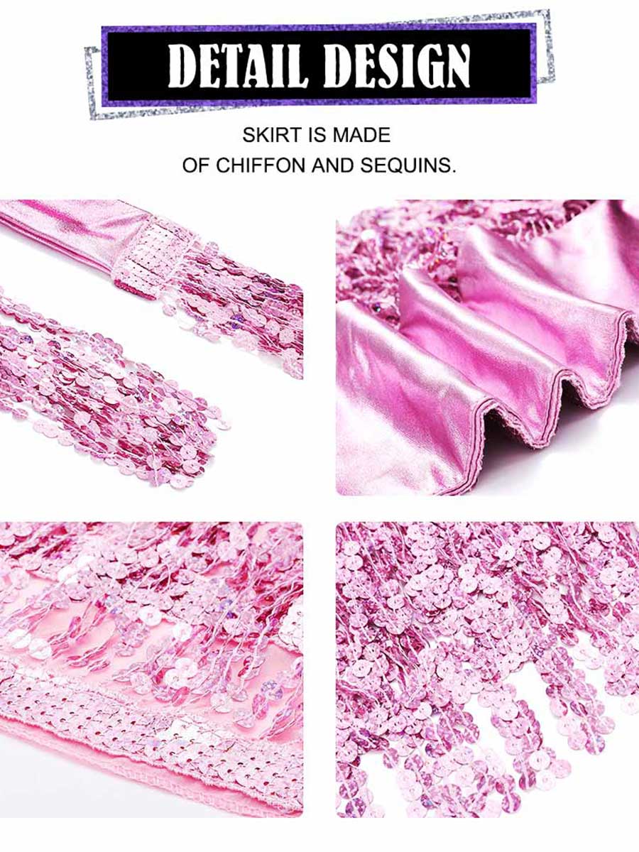 Metallic Pink Sequin Tassel Two-Piece Set