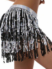Black and Silver Sequin Fringe Skirt