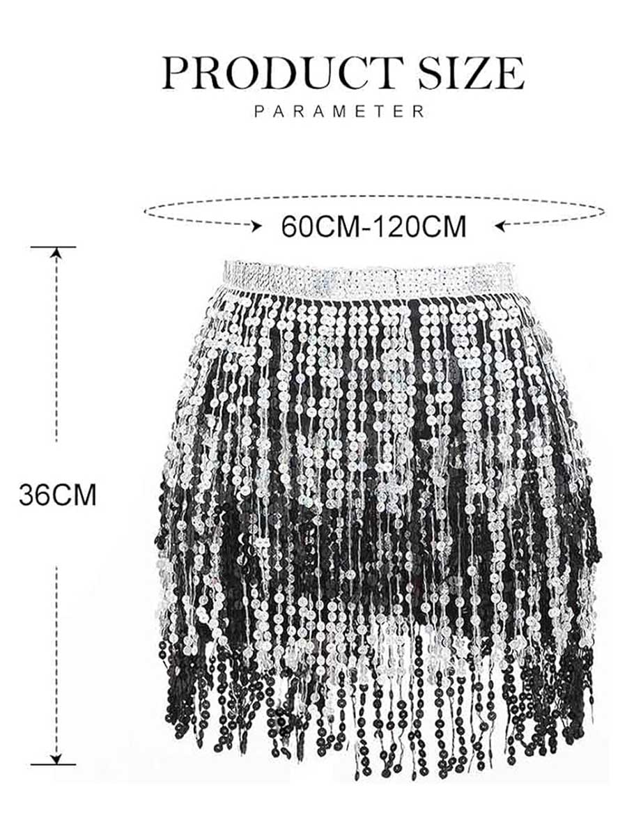 Black and Silver Sequin Fringe Skirt
