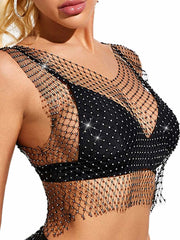 Black Crystal Mesh Cover-up Top