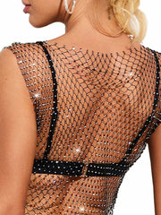 Black Crystal Mesh Cover-up Top