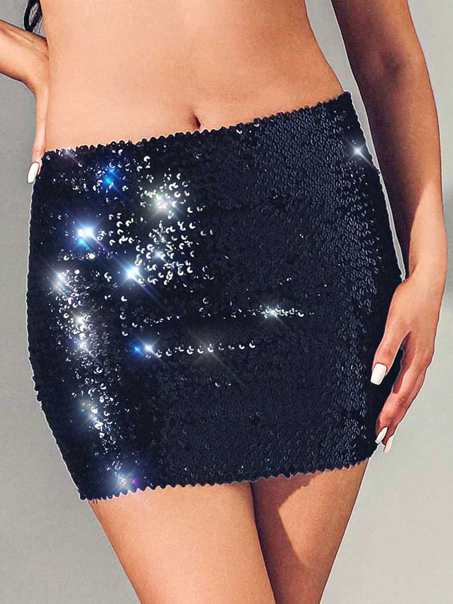 Black Glitter Tight Mini Skirt