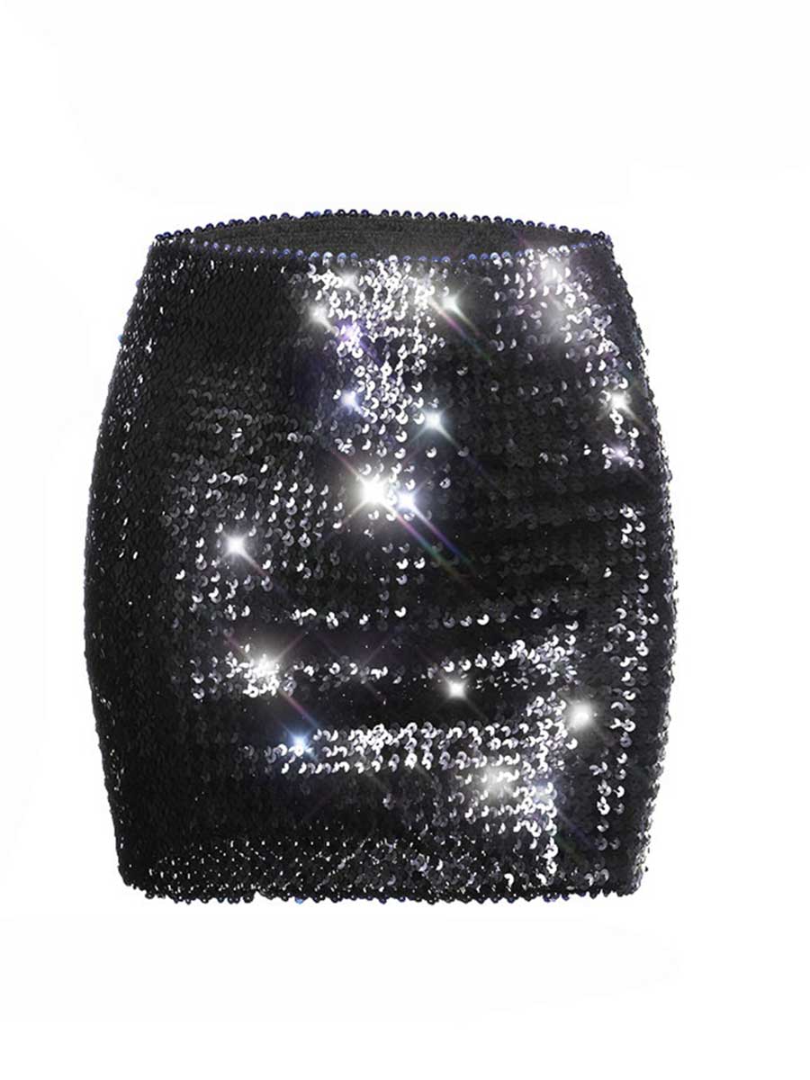 Black Glitter Tight Mini Skirt