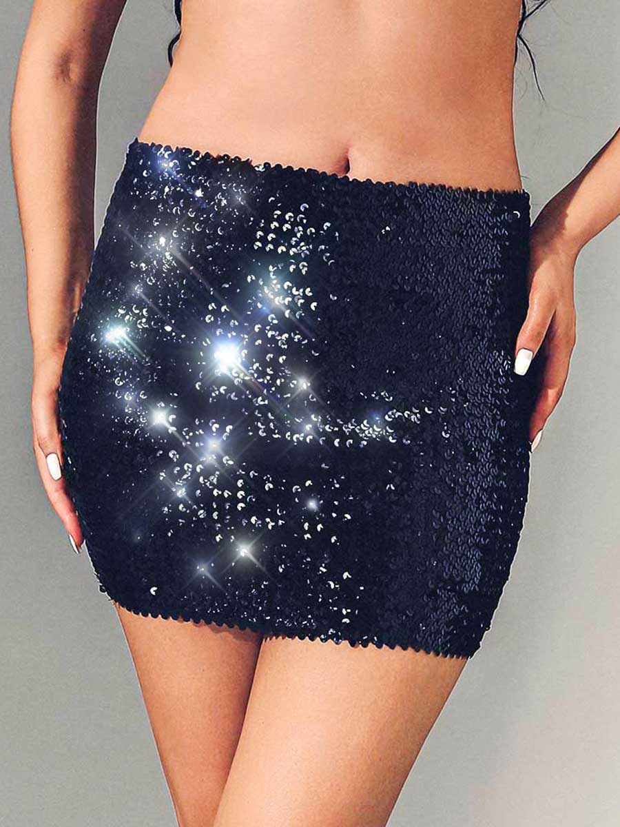 Black Glitter Tight Mini Skirt