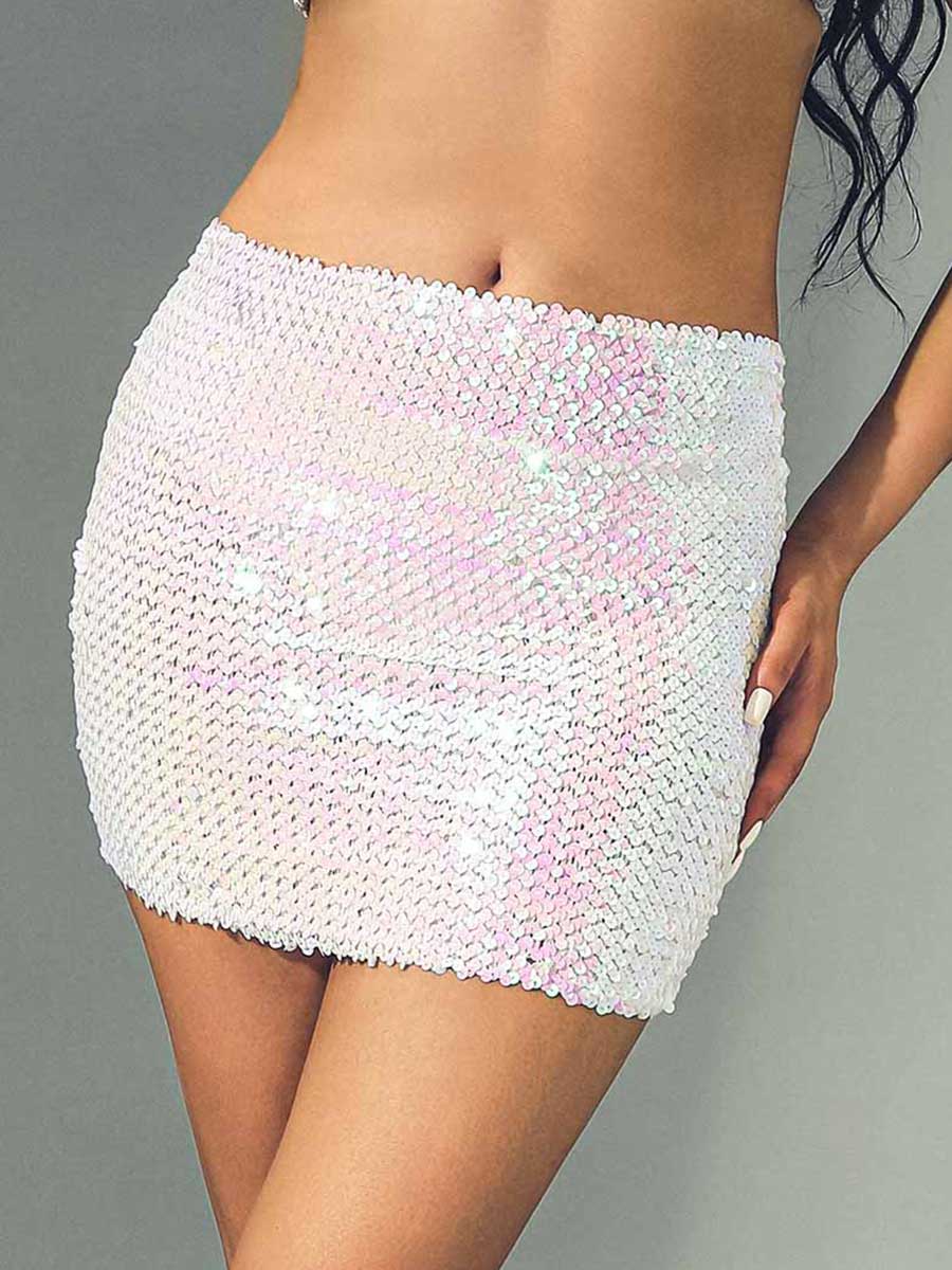 White Glitter Bodycon Miniskirt