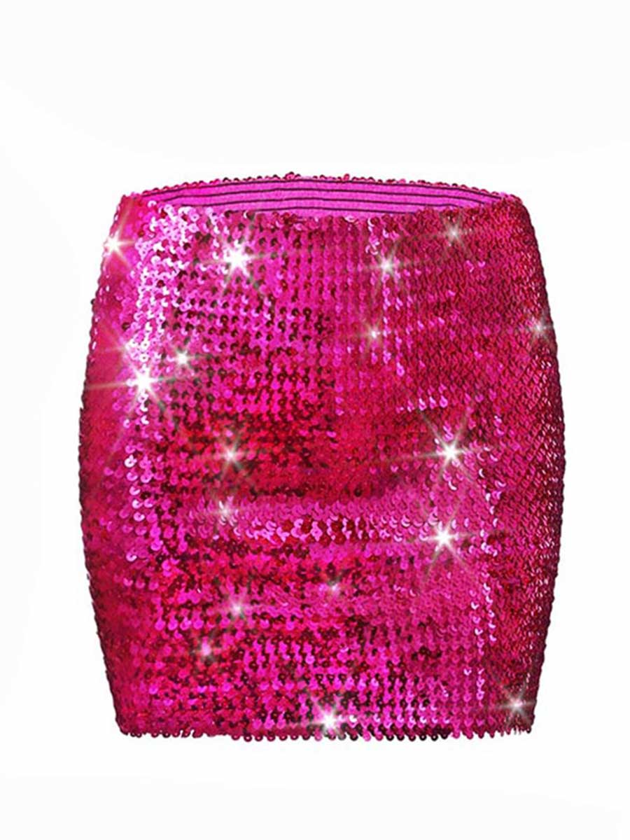 Rose Pink Glitter Tight Mini Skirt