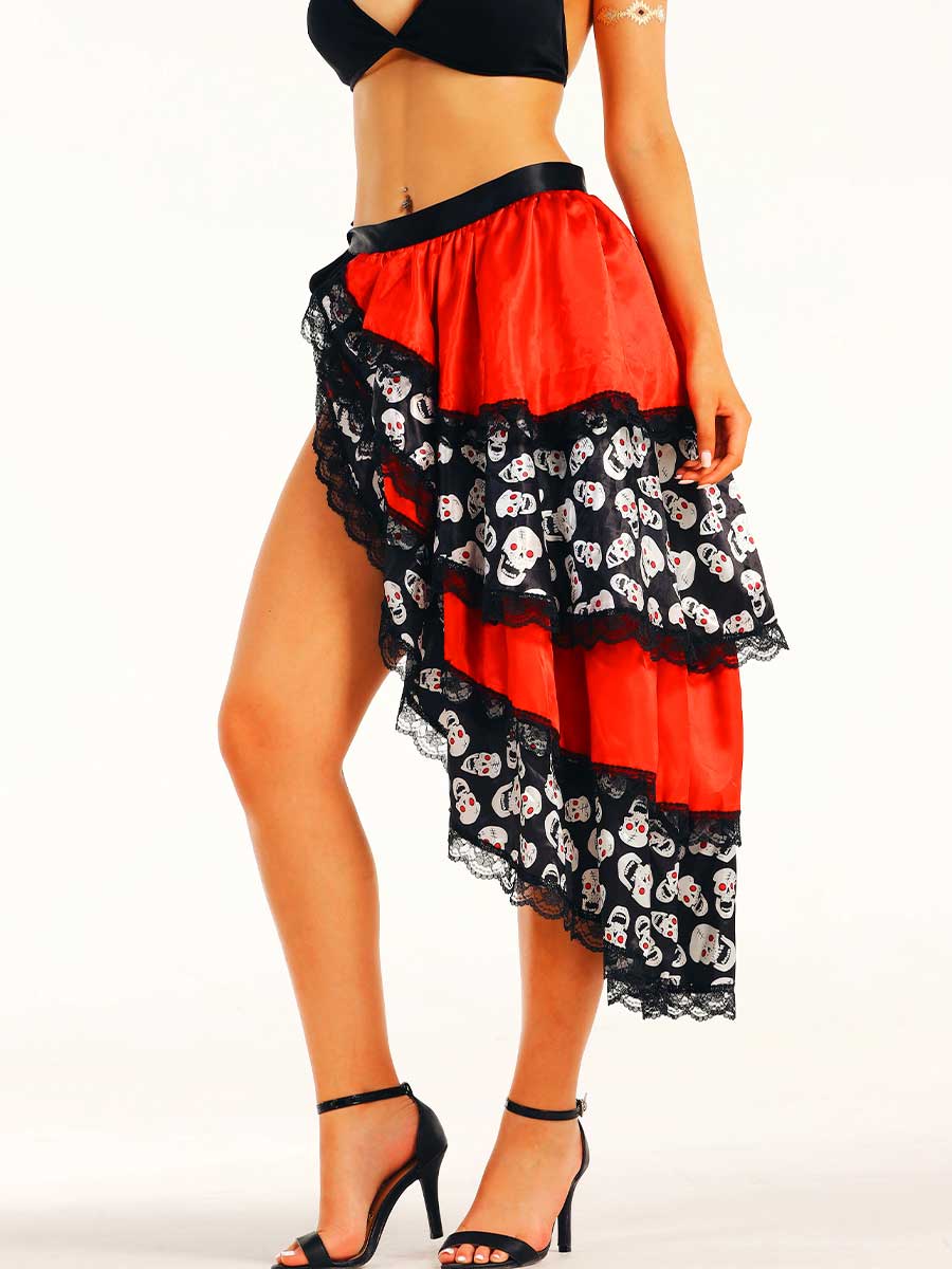 Red and Black Skull Side Slit Skirt