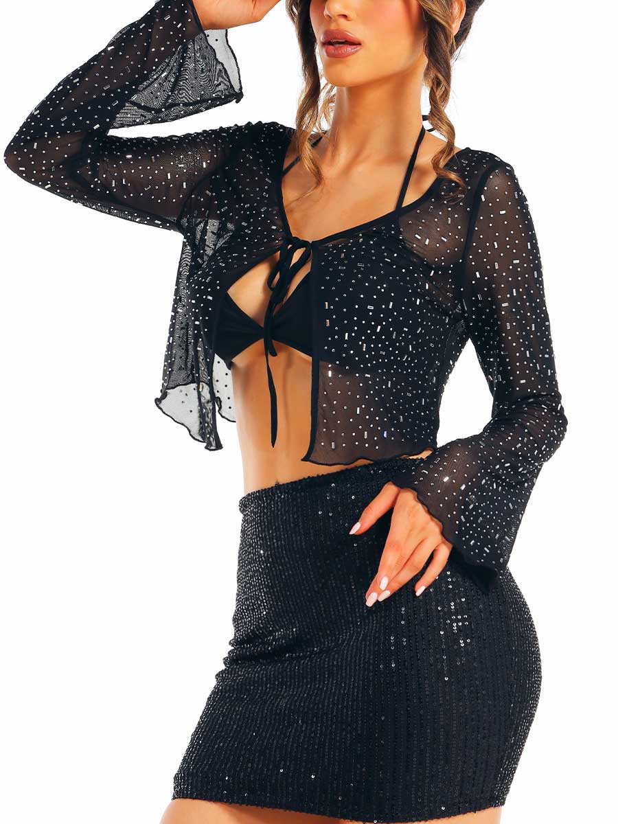 Black Rhinestone Top and Sequin Skirt Set