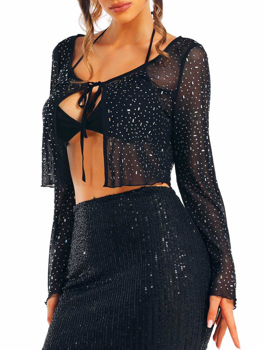 Black Rhinestone Top and Sequin Skirt Set