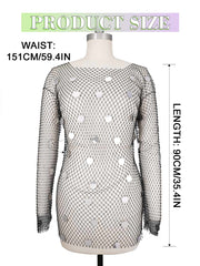 Silver Disc Black Mesh Crystal Dress