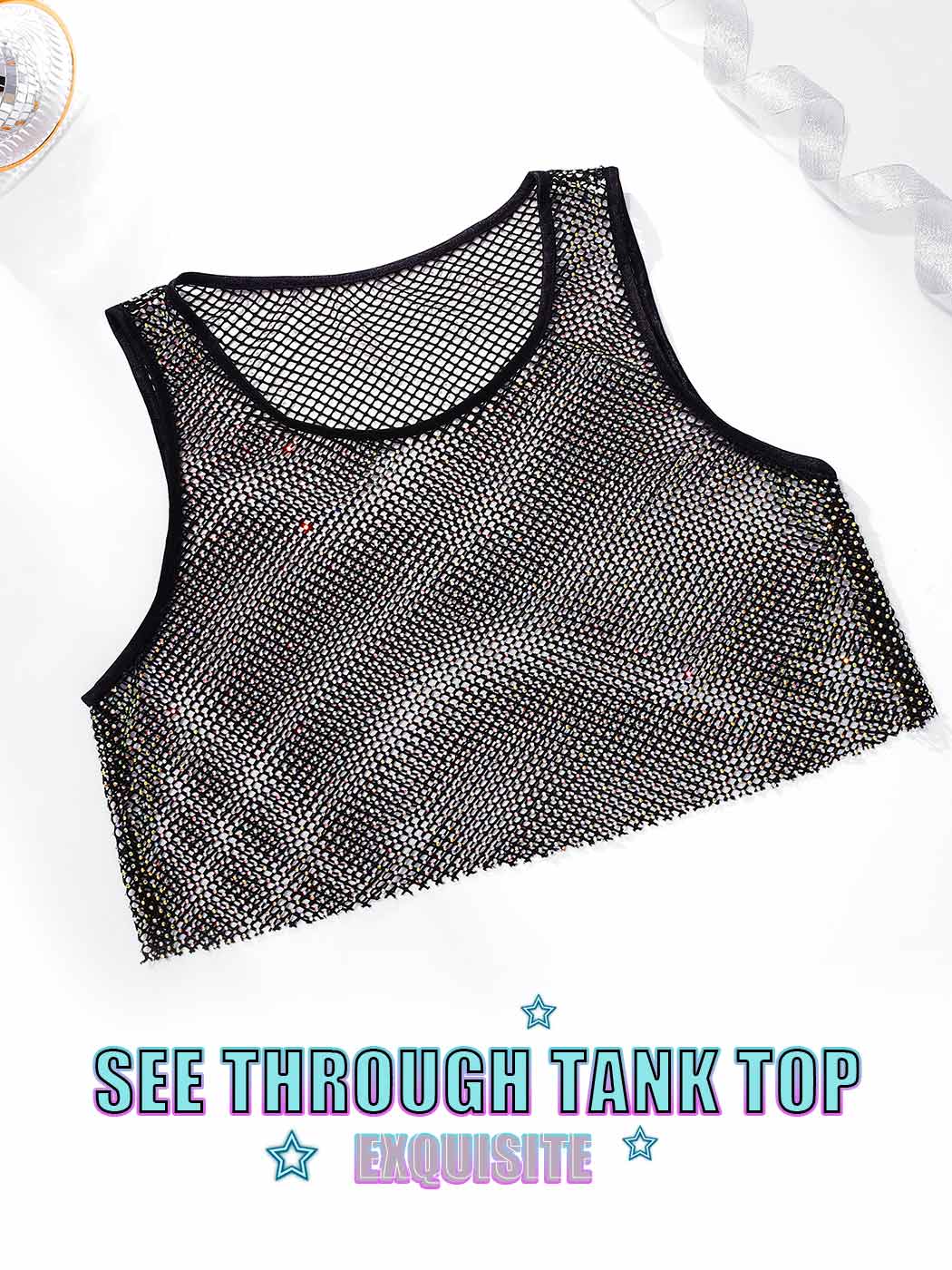 Black Crystal Cropped Tank Top