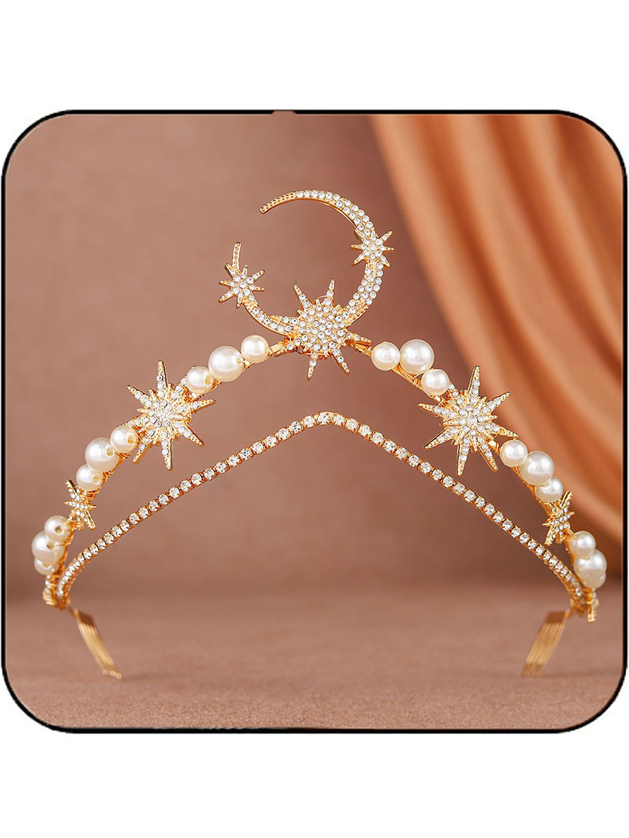 Gold Star and Moon Crown with Pearls