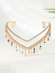 Rhinestone Crown with Colorful Beads & Swinging Tassels