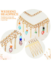 Rhinestone Crown with Colorful Beads & Swinging Tassels