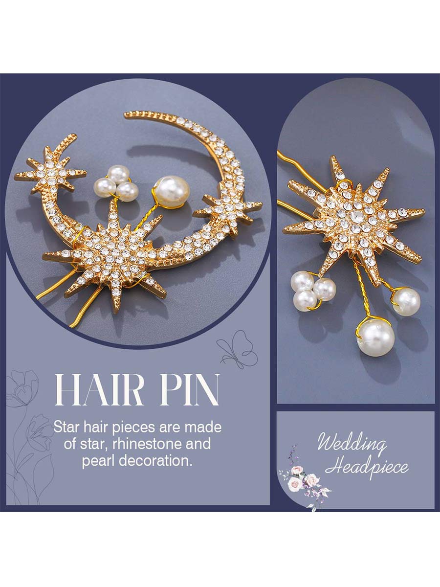 4-Pack Star Moon Pearl Rhinestone Hair Accessories