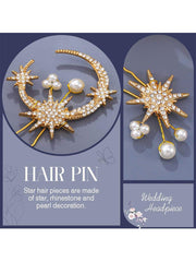 4-Pack Star Moon Pearl Rhinestone Hair Accessories