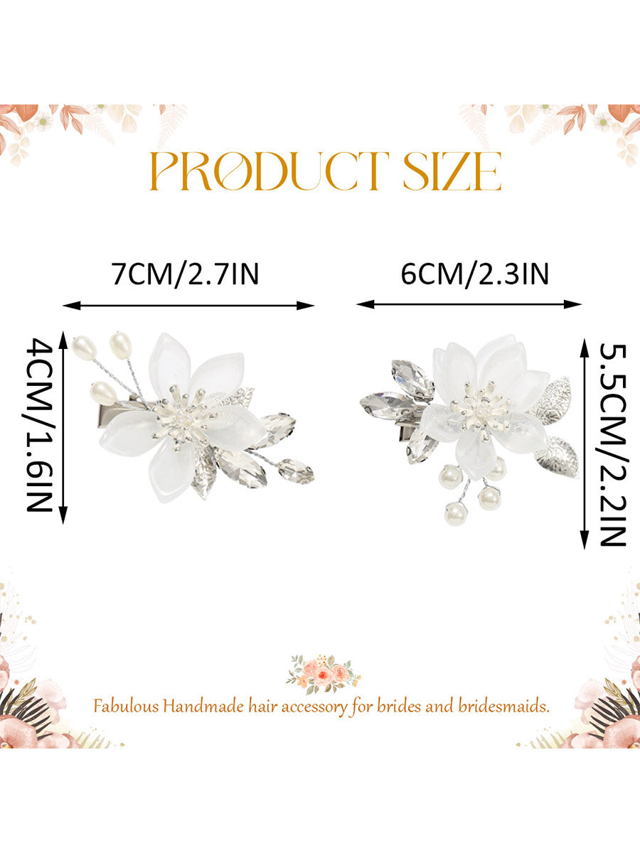 2-Pack Silver Leaf Beaded Flower Hair Clips