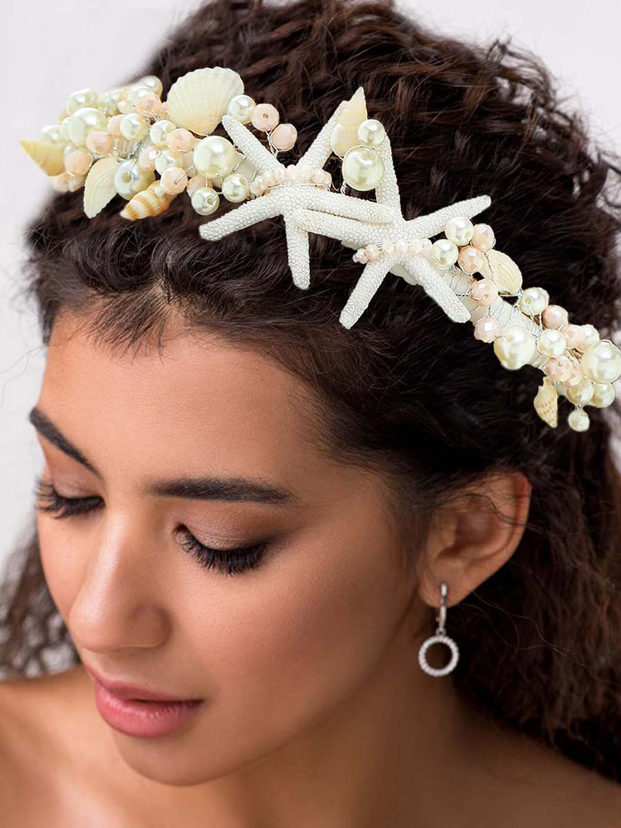 White Pearl Shell Starfish Headband