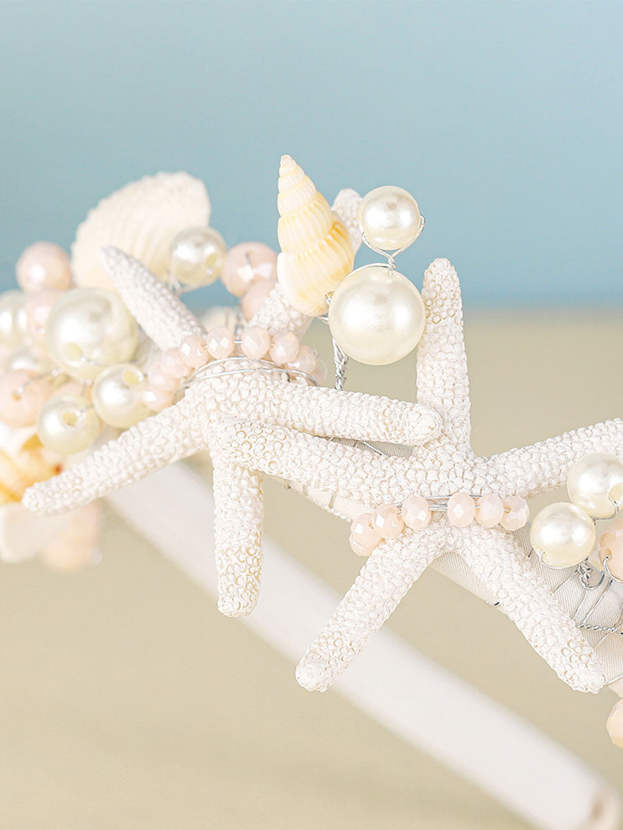 White Pearl Shell Starfish Headband
