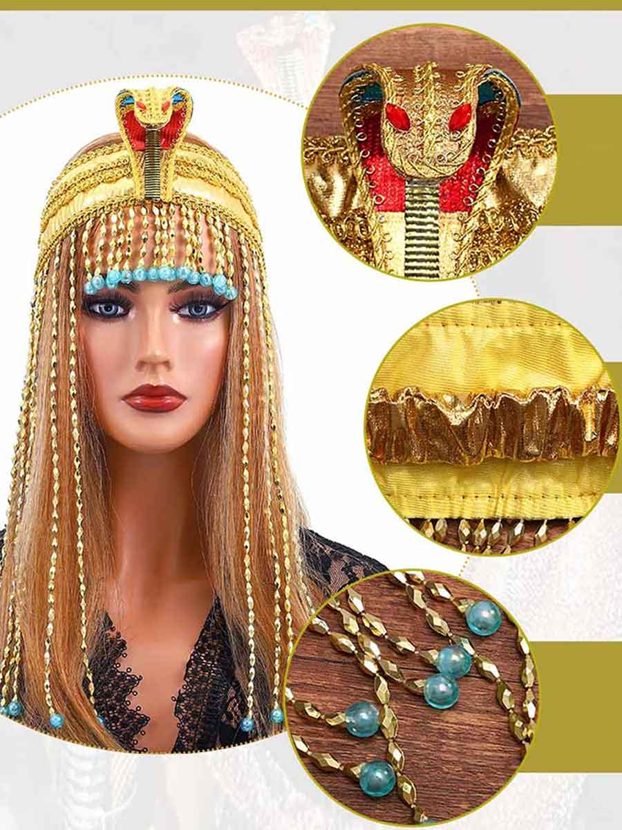 Cobra Decorated Egyptian Style Golden Headdress
