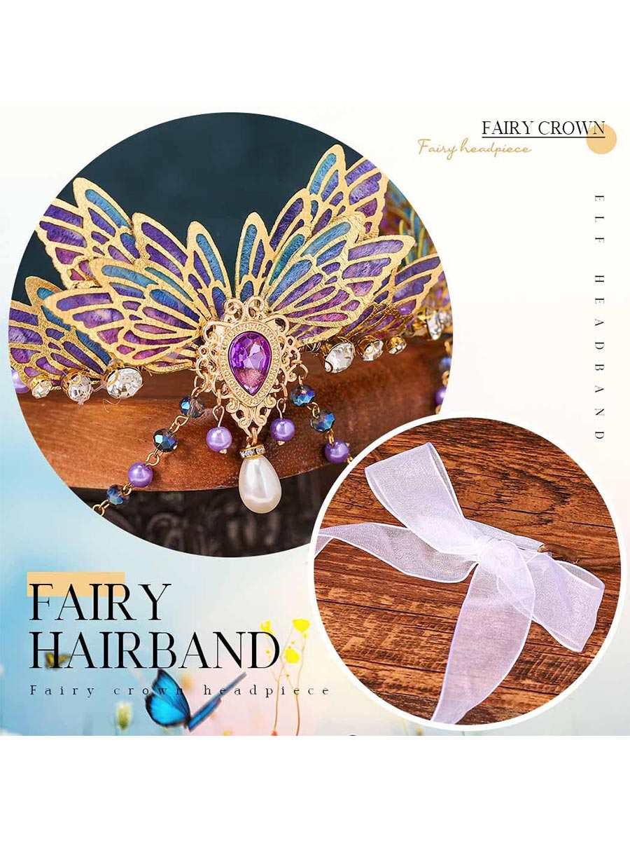 Purple Enamel Butterfly Crystal Crown