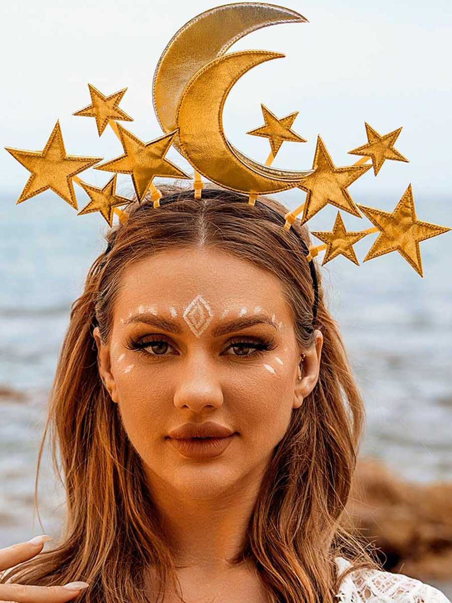 Reflective Star and Moon Halo Crown