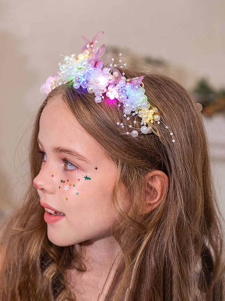 Butterfly Pearl Flower Luminous Crown