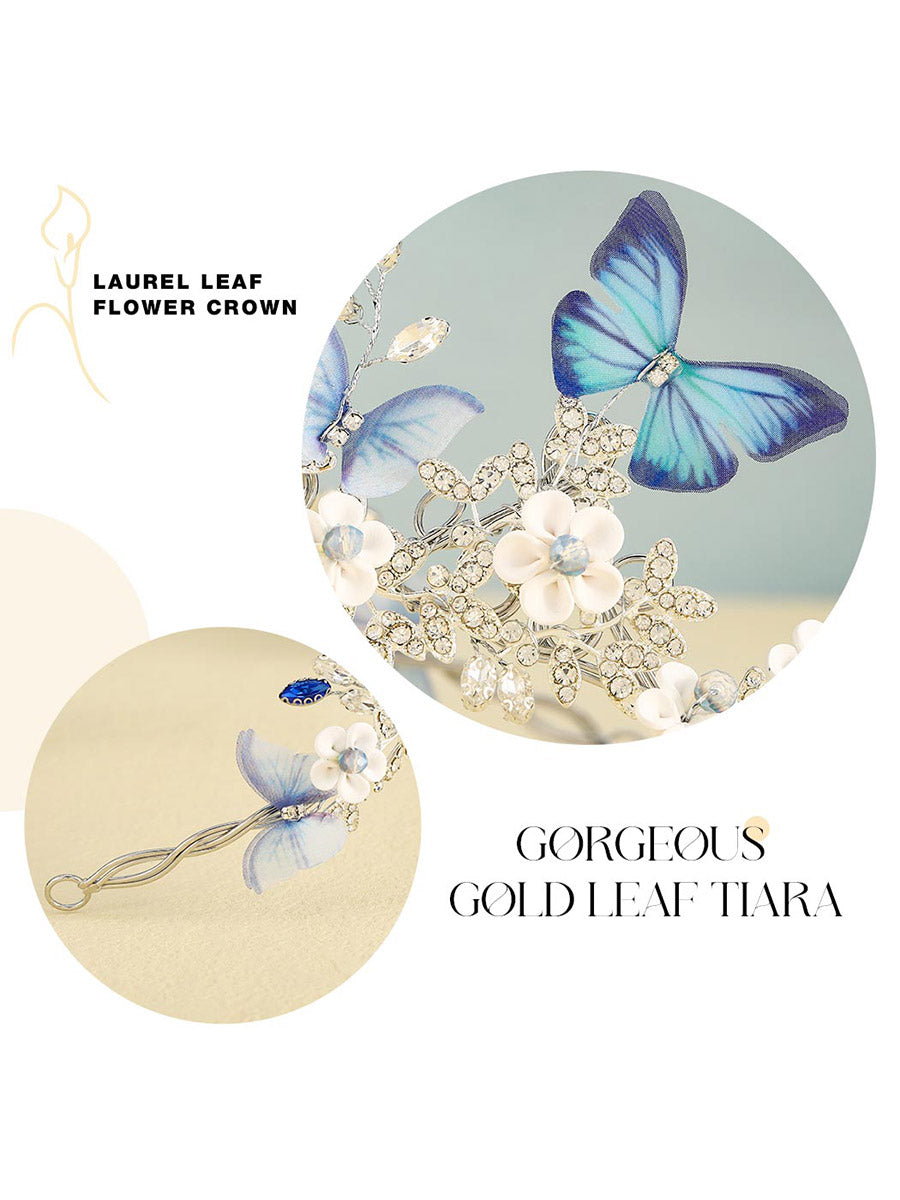 Blue Butterfly Silver Rhinestone Crown