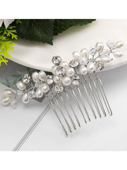 Silver Hair Comb with Pearls and Rhinestones