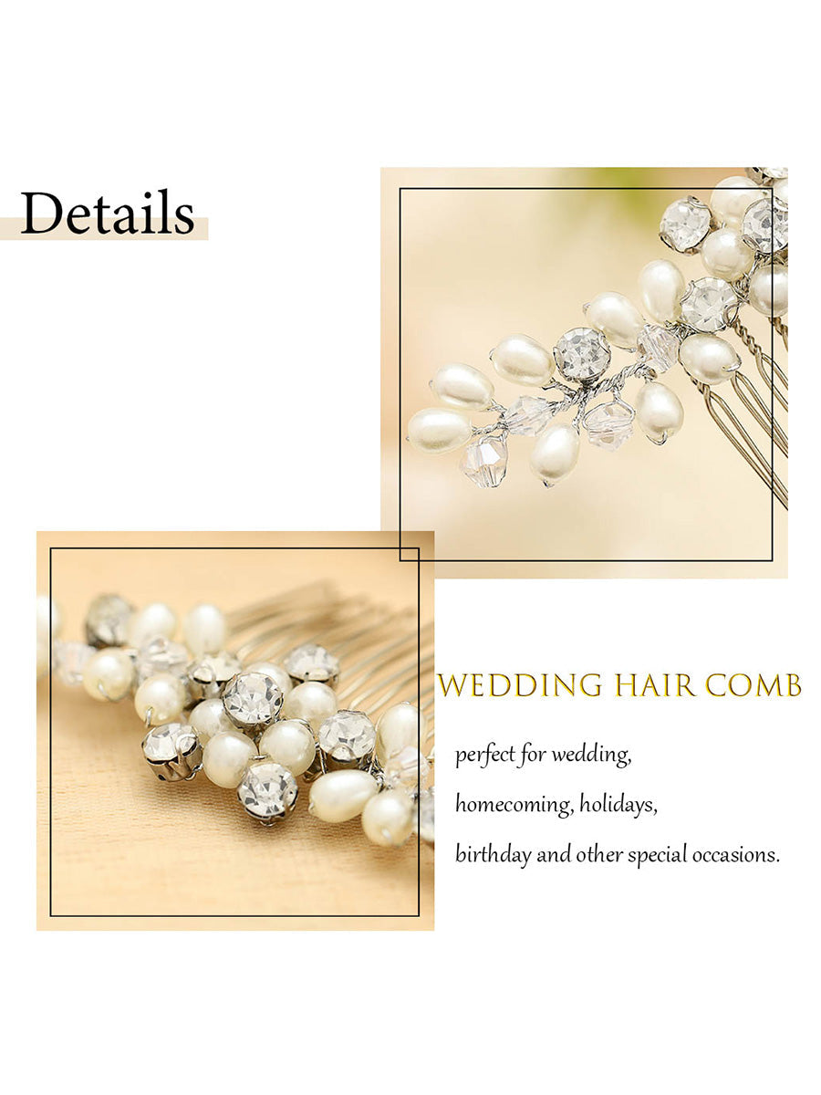 Silver Hair Comb with Pearls and Rhinestones
