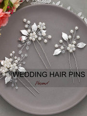 3-Pack Leaf-Shaped Pearl Wedding Hairpins
