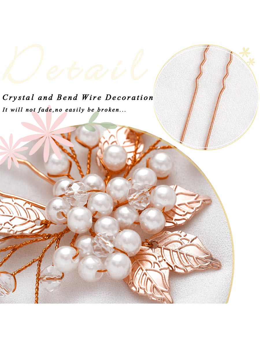 3-Pack Leaf-Shaped Pearl Wedding Hairpins