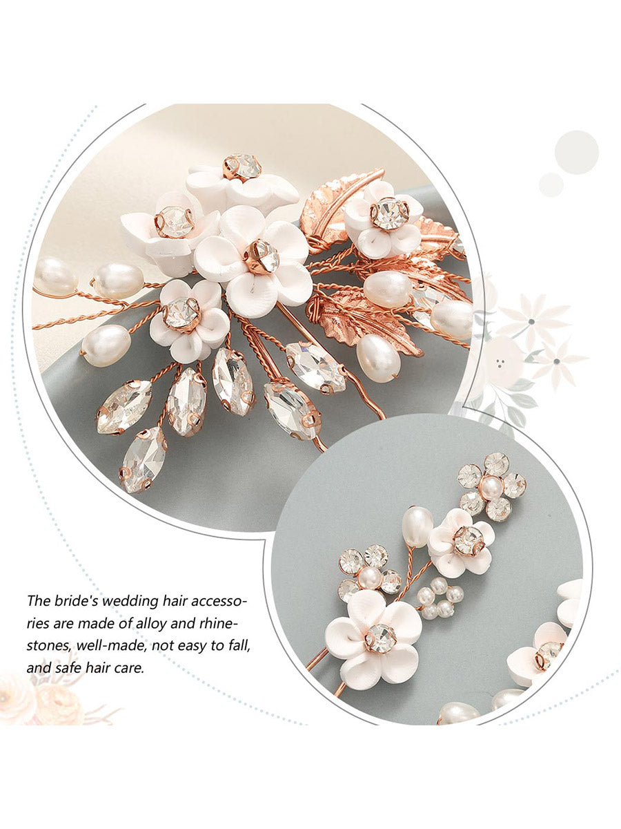 3-Pack Pearl Rhinestone Alloy Flower Hairpins