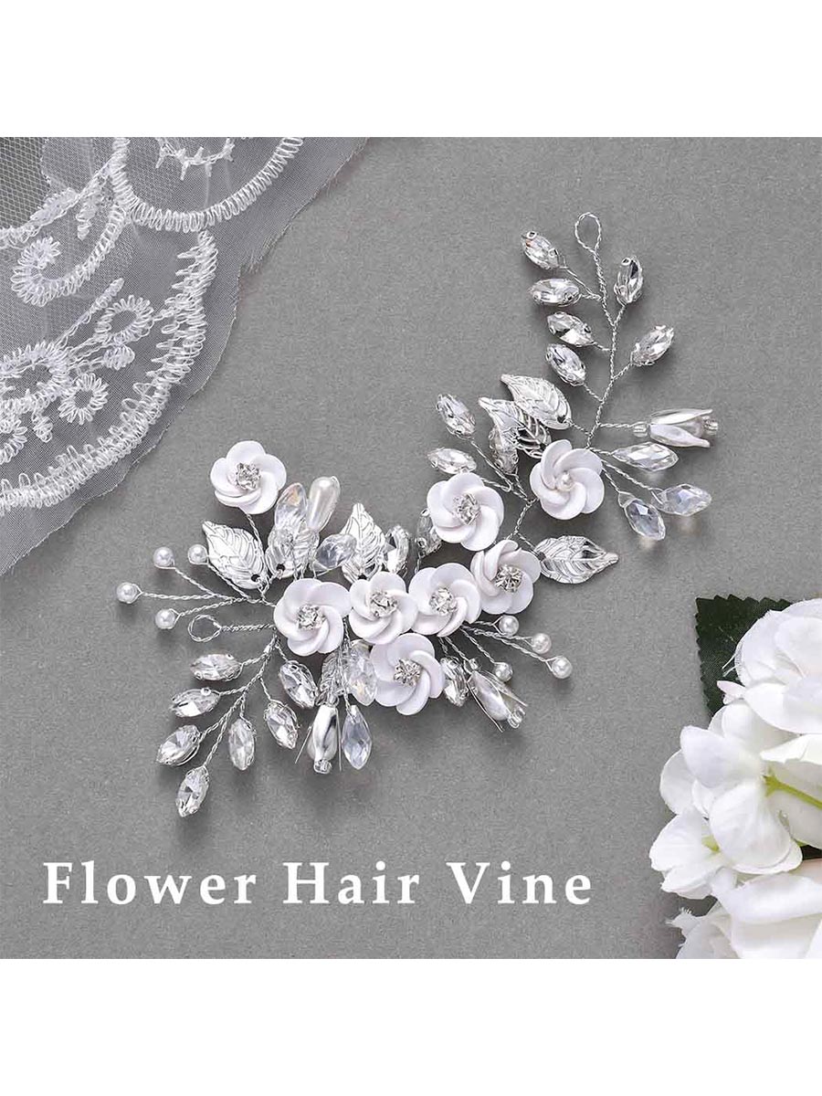 5.5-inch Silver Flower Crystal Hair Accessory