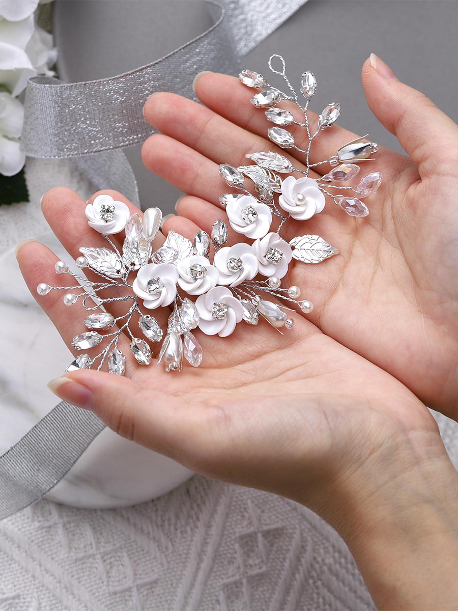 5.5-inch Silver Flower Crystal Hair Accessory