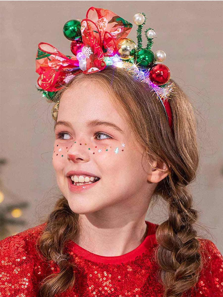 LED Headband with Red Bow and Colorful Balls