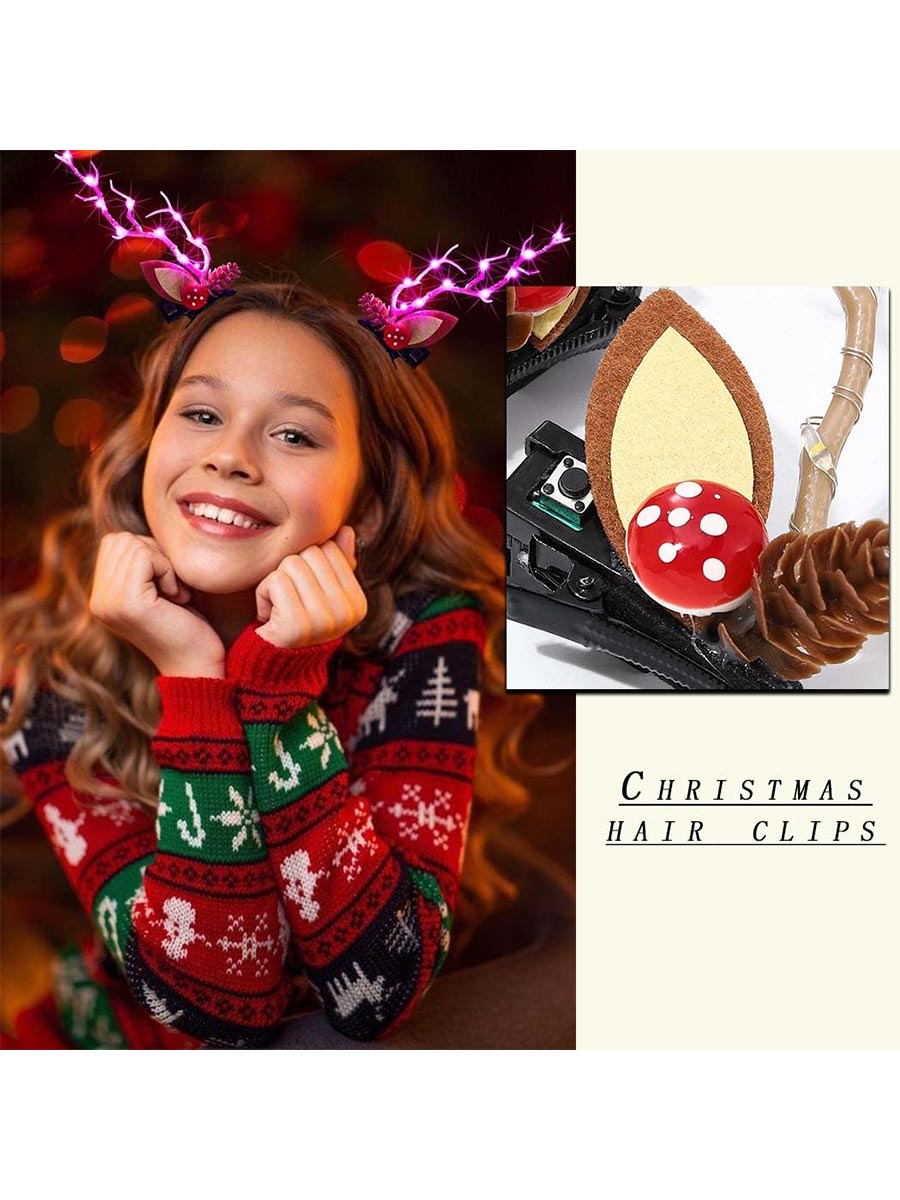 2-Pack LED Reindeer Antler Hair Clips