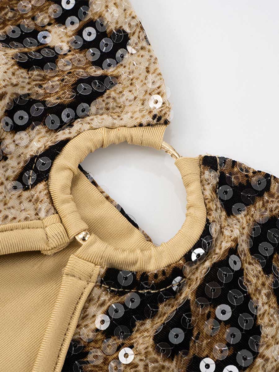 Sequin Leopard Print Strapless Bodycon Mini Dress